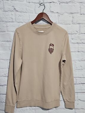 Goodfellow & Co Beige Crewneck Sweatshirt with Embroided Bearded Guy
